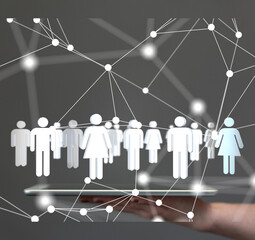 Abstract network of physical devices on the Internet using a network connection with statistics...