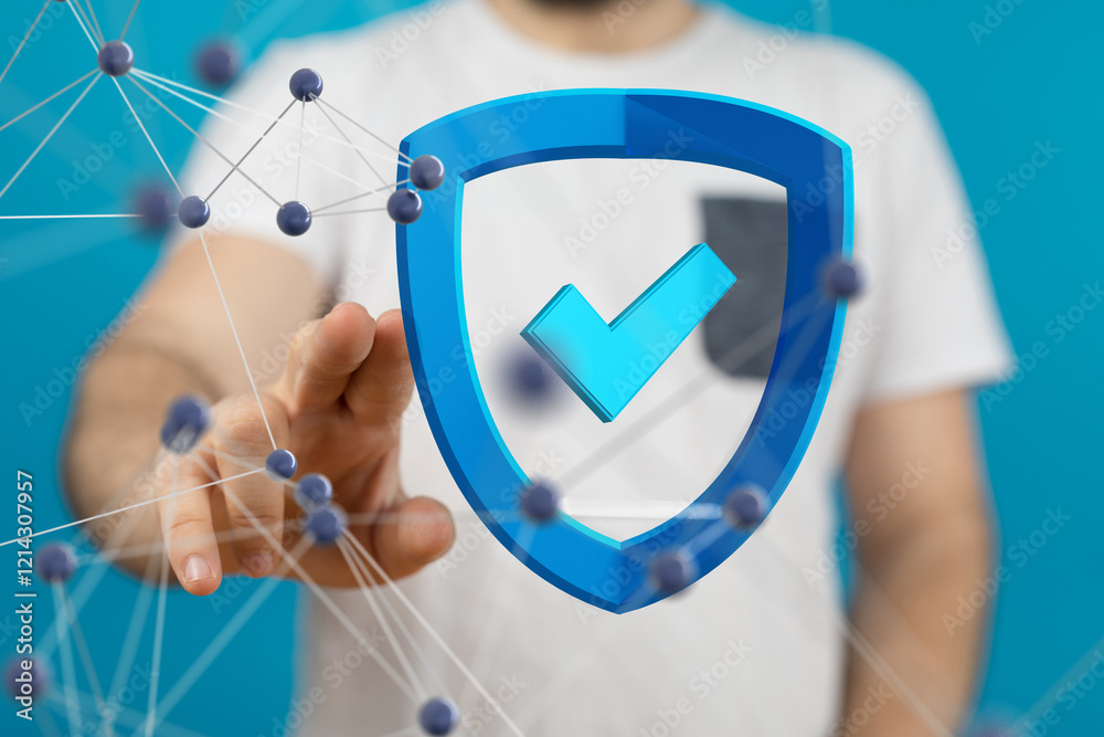 Poster Information technology protected with firewall, secure access and encryption against cyber