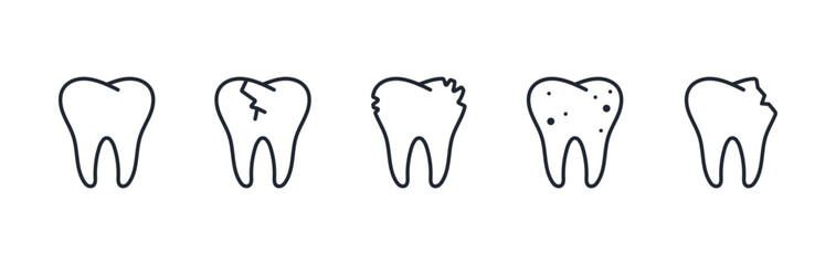 Tooth and dental problems editable stroke outline icon isolated on white background flat vector illustration. Pixel perfect. 64 x 64.