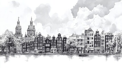 Obraz premium A city line of Amsterdam hand drawn