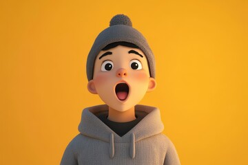 Surprised Boy Wearing Grey Hoodie and Hat