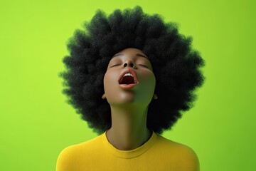 Woman with Afro Hair Singing Open Mouth
