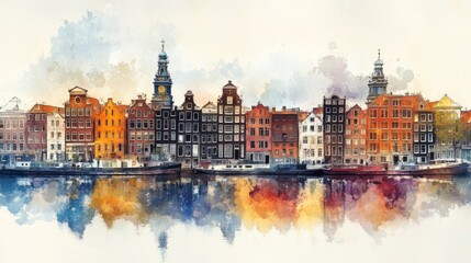 Obraz premium A city line of Amsterdam in watercolors