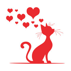 Cute Red Cat with Hearts