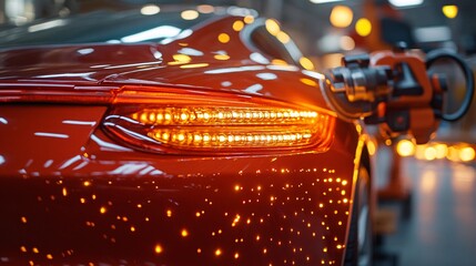 Close-up of a polisher tool rotating and polishing car tail lights, capturing the precision and shine of automotive detailing.