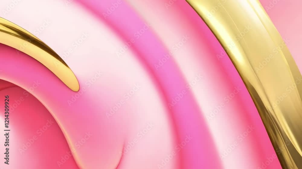 Poster Dynamic abstract patterns exhibit a flowing interaction of glossy pink and golden hues, creating a visually striking and modern artistic expression, evoking a sense of fluidity.