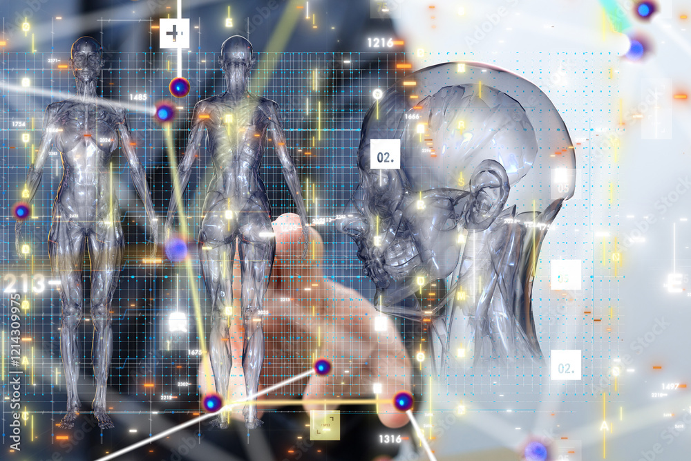 Poster digital medical futuristic interface 3d rendering