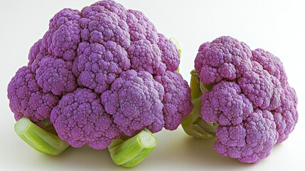 Vibrant Purple Cauliflower Heads on White Background Closeup