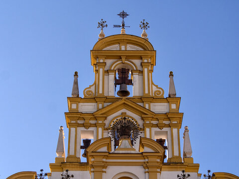 SEVILLE, SPAIN - MARCH 16, 2016:  Exterior view of the bell tower of the Basilica de la Macarena church