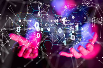 Neural network 3D illustration. Big data and cybersecurity