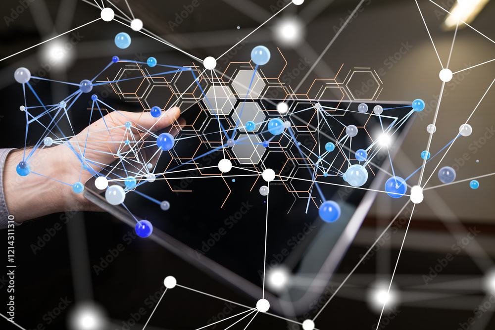 Aufkleber neural network 3d illustration. big data and cybersecurity