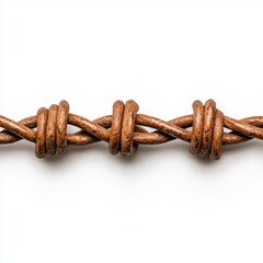 A photostock of a classic barbed wire fence in a straight horizontal line, isolated on a white background, symbolizing protection and boundaries. High Quality