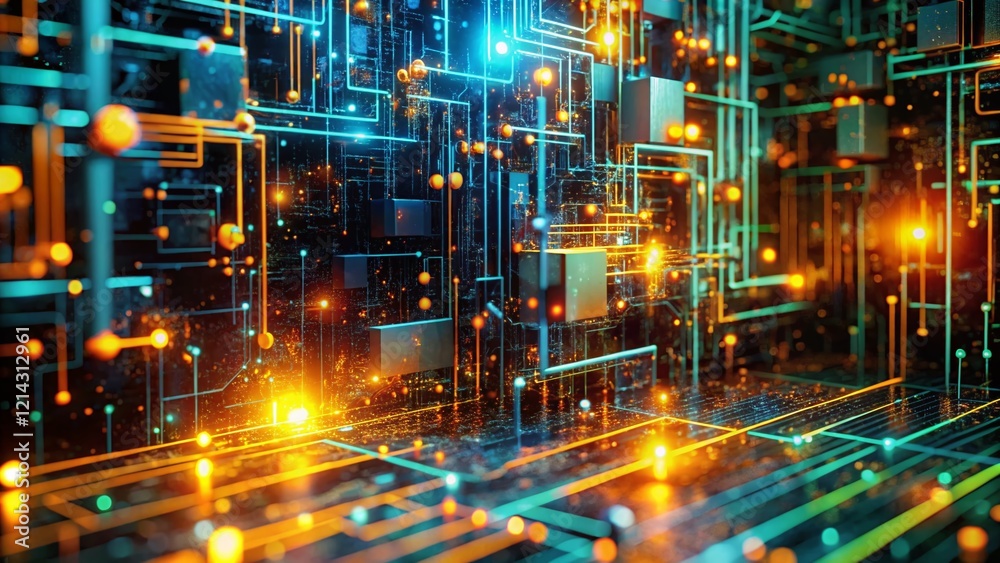 Poster futuristic data processing: abstract conceptual computer science machine