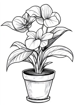 black and white potted plant drawing clip art preview