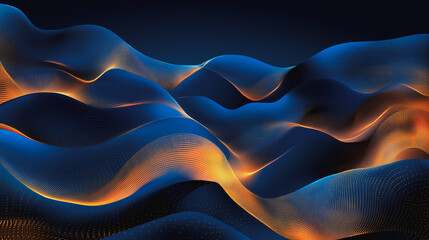 Obraz premium Abstract digital background electromagnetic wave background Innovation digital wave, information technology background and green luxury background with golden line decoration and curve light effect