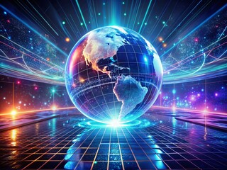 Obraz premium Futuristic Metaverse Cyberspace: Global Network HUD Overlay Stock Photo