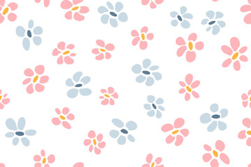 Pink blue flowers vector seamless pattern