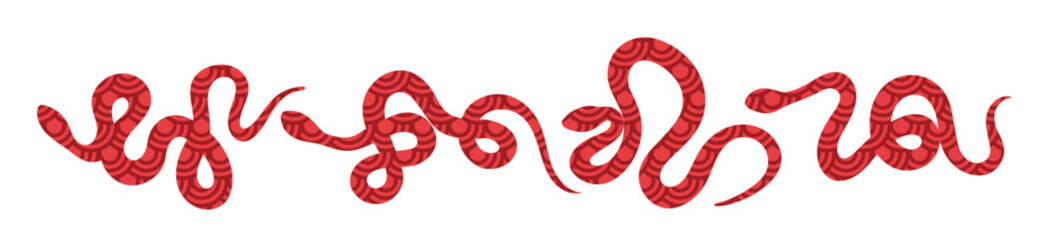 Snakes set with oriental ornament isolated on transparent background. Elements for letters, websites, mailing lists, banners and etc. Symbol snake of 2025 year. Chinese New Year