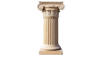 Isolated Greek column in Doric style with a simple, elegant design on a pure white background