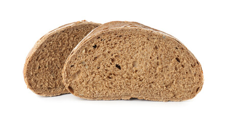 Freshly baked halves of bread isolated on white