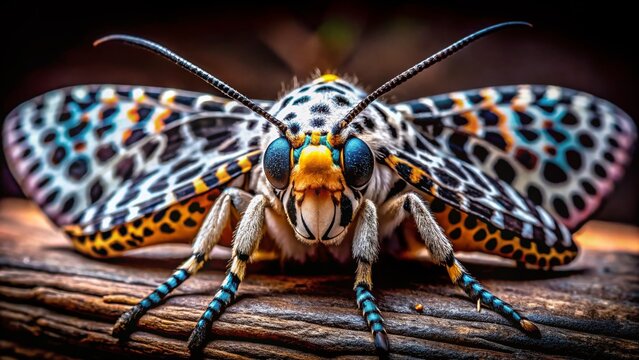 Giant Leopard Moth (Hypercompe scribonia) in Low Light, Close-Up Macro Photography