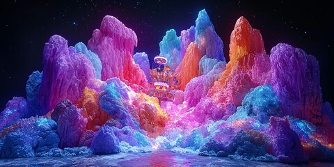 Vibrant Fantasy Landscape with Colorful Ice Formations