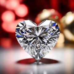 Fototapeta premium 3D Diamond Heart with Intricate Facets, Symbolizing Luxury, Elegance, Romance, and Love - Perfect for Valentine's Day, Wedding or Anniversary Celebration Themes 