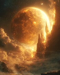 Fiery Planet Against Cosmic Background