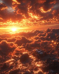 Stunning Sunset Over Textured Cloudscape with Vehicle