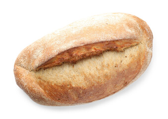 Whole loaf of freshly baked bread isolated on white, top view