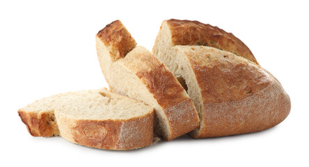 Pieces of fresh bread isolated on white