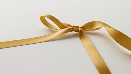 Fototapeta premium Gold ribbon loop on a white surface with soft diffused light