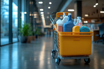 Cleaning lady cart with equipment for cleaner and health