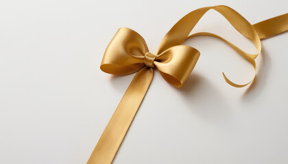 Gold ribbon loop on a white surface with soft diffused light