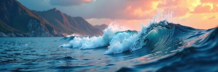 Soaring abstract waves with stippled halftones in soft focus background , wave, serene, calming