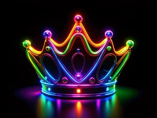 Fototapeta premium Glowing Neon Crown Silhouette, Colorful Headwear, Fantasy, Royal Headpiece, Abstract Art
