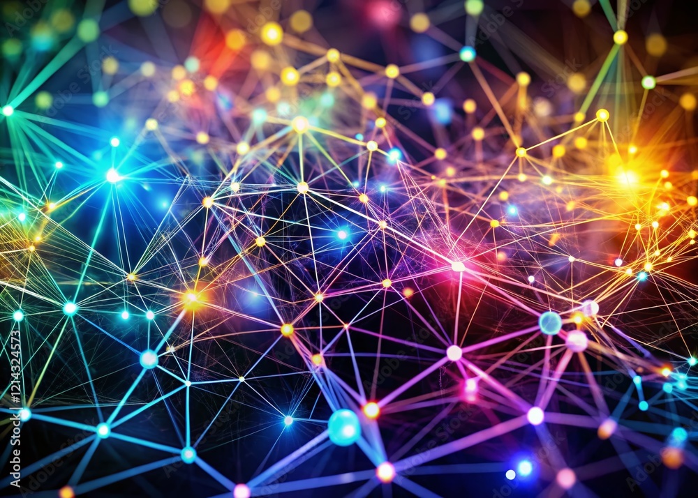 Poster glowing particle network: abstract neural network or blockchain structure stock photo