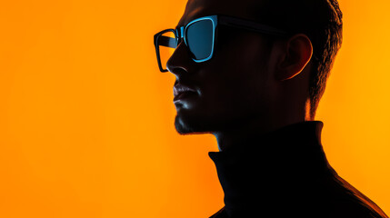 Profile of a young man in sunglasses against a vibrant orange background showcasing modern urban style