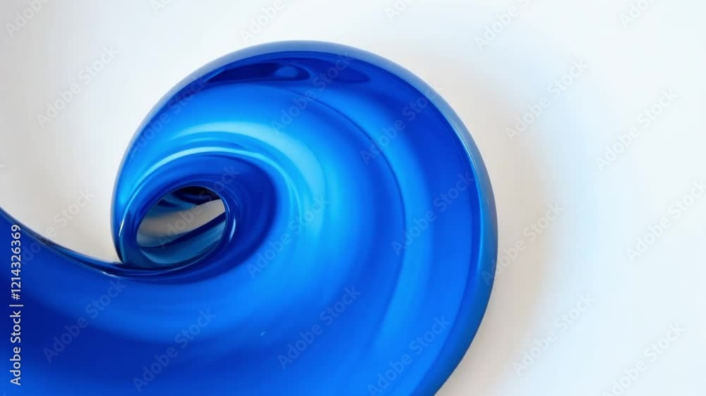 Poster An abstract glossy blue swirl forms a dynamic shape on a clean white surface, showcasing smooth curves and vibrant color. The artwork combines contemporary design with a modern aesthetic.