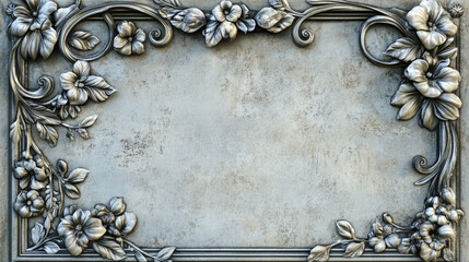 Decorative floral frame design with intricate detailing and textured background, copy space