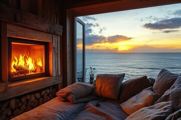 Beautiful living room with fireplace --ar 3:2 --v 6