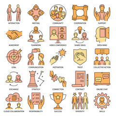 Collaboration icon set in colored line style