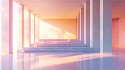 Obraz premium Serene Minimalist Architectural Interior with Pastel Sunset Hues
