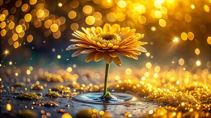 Golden Flower, Water Droplets, Bokeh, Macro Photography, Nature