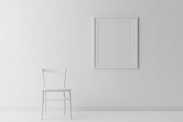Blank picture frame mockup on white wall. White living room