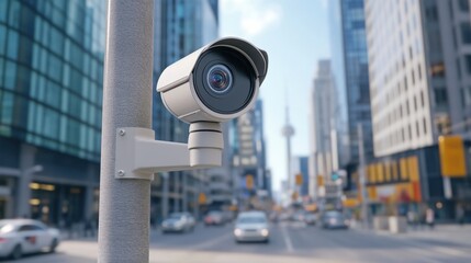 Two modern surveillance cameras mounted on a pole in daylight
