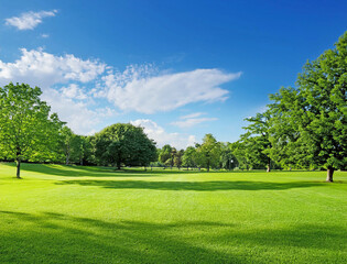 芝生の公園と青空
