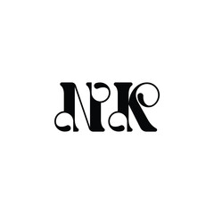 NK monogram logo design letter text name symbol monochrome logotype alphabet character simple logo