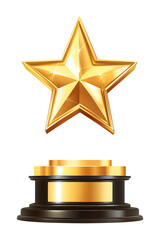 Golden star award isolated on a white or transparent background, shinning star trophy png image