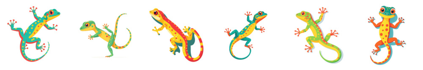  A vibrant collection of colorful gecko illustrations showcasing playful poses